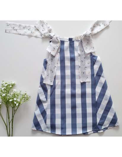 Vestido Dadati  tirantes con lazo de cuadros azul y blanco niña
