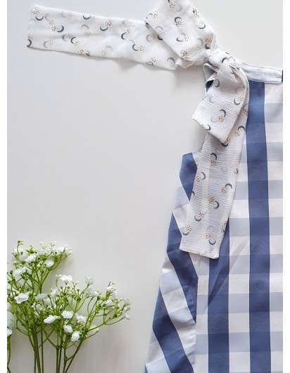 Vestido Dadati  tirantes con lazo de cuadros azul y blanco niña