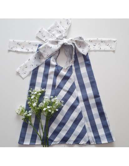 Vestido Dadati  tirantes con lazo de cuadros azul y blanco niña