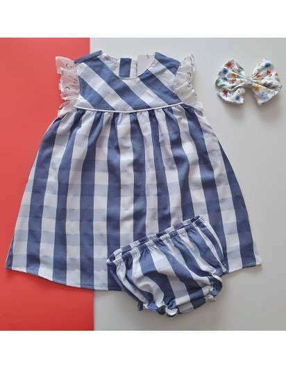 Vestido Dadati  tirantes con lazo de cuadros azul y blanco niña