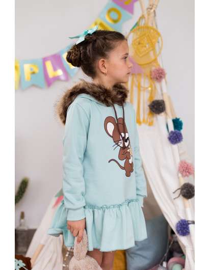 VESTIDO Mon Petit Bonbon Raton Verde Agua Tejido Sudadera Niña
