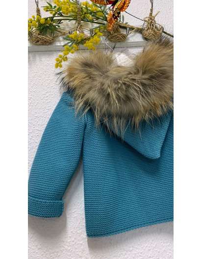 Trenka Sigar Lana Azul Petroleo con pelo unisex