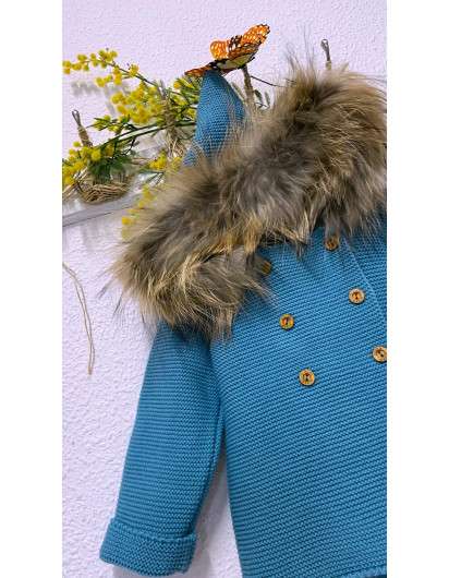 Trenka Sigar Lana Azul Petroleo con pelo unisex