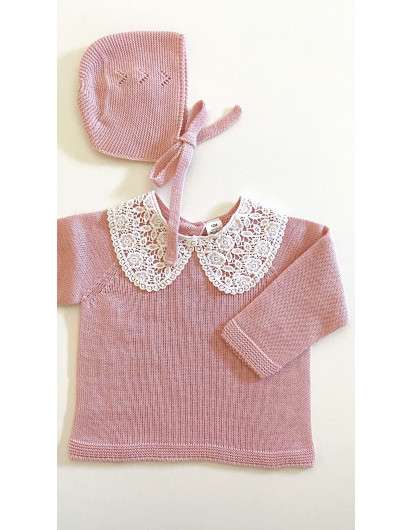 Jersey Sigar Rosa Cuello Puntilla  Niña