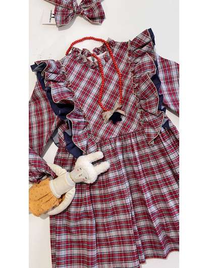 Vestido Huston La Martinica Cuadros Rojo Y Marino Topos Niña