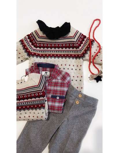 Camisa Huston Niño  La Martinica Camisa Cuadros Rojo Y Marino