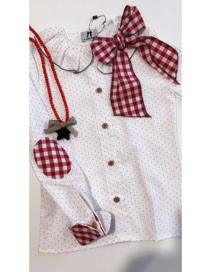 Blusa Topos Granate La Martinica Con Lazada Cuadros Niña