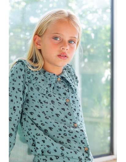 Blusa Baby Paris Cuello Verde Animal Print De Niña