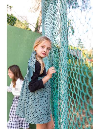 Vestido Baby Paris Jogging Negro Y  Animal Print Verde De Niña