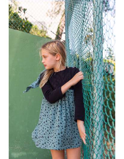 Vestido Baby Paris Jogging Negro Y  Animal Print Verde De Niña