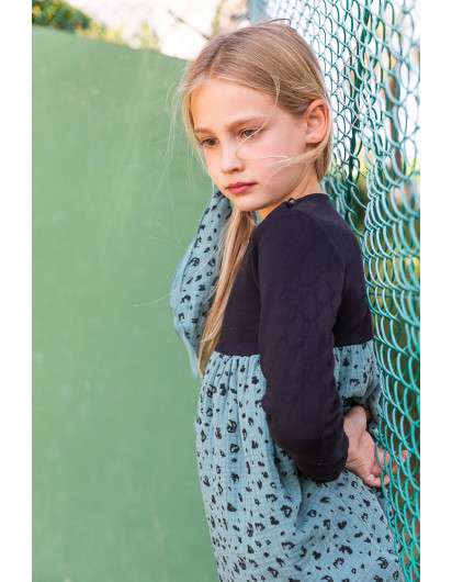 Vestido Baby Paris Jogging Negro Y  Animal Print Verde De Niña