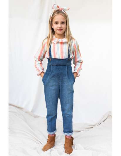 Pantalón Alto Baby Paris Denim Tirantes De Niña