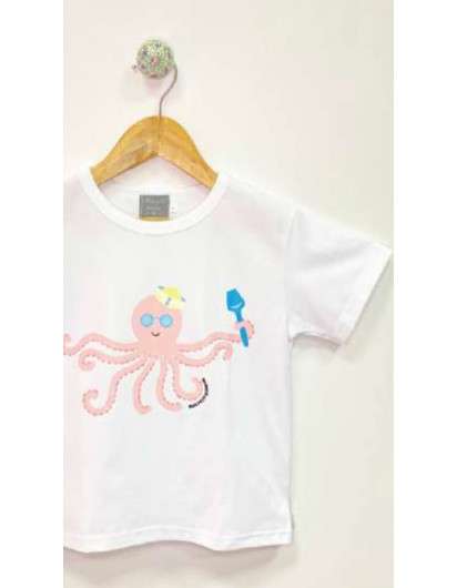 Conjunto Pulpo Mon Petit Bonbon Niño Camiseta y Bombacho Vichy.