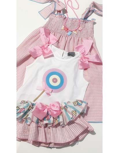 Conjunto Piruleta Niña Mon Petit Bonbon Camiseta y Braga