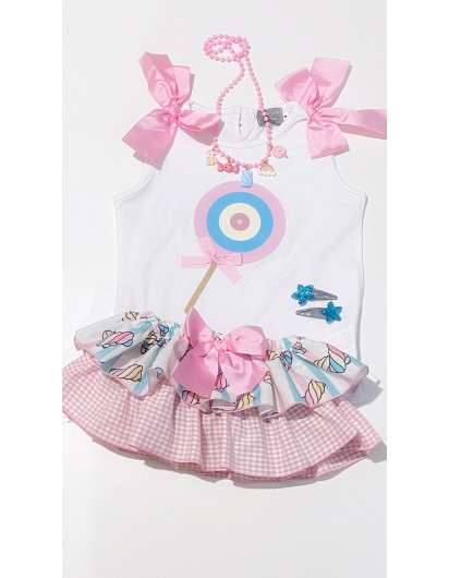 Conjunto Piruleta Niña Mon Petit Bonbon Camiseta y Braga