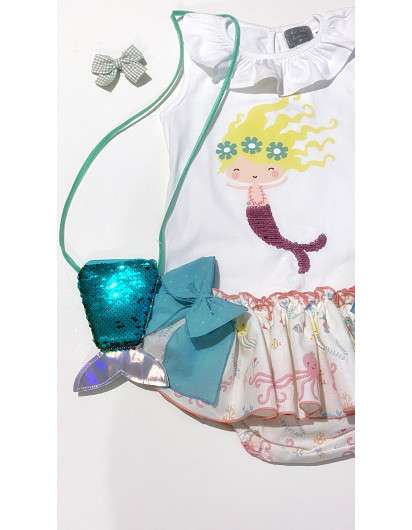 Conjunto Sirena Niña Mon Petit Bonbon Camiseta y Braga Volante