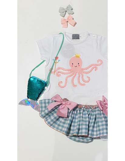 Conjunto Pulpo Niña Mon Petit Bonbon Camiseta y Braga Volante