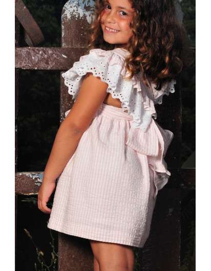 Vestido Gardenia Boetie Rosa Rayas Volante Puntilla en