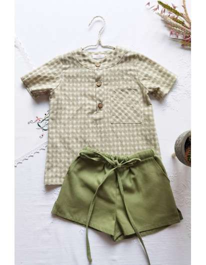 Conjunto Boetie Algak Camisa Vichy Verde y Short Niño en