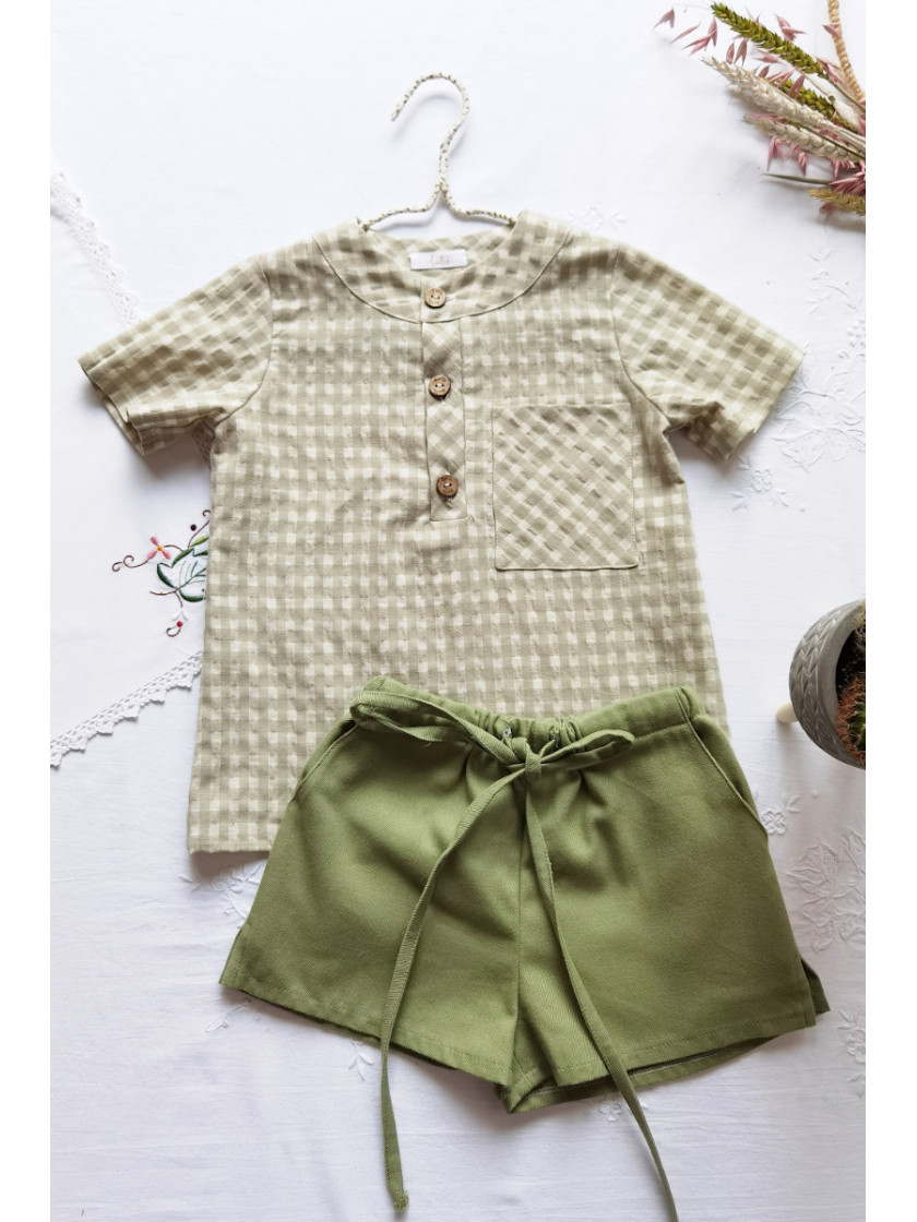 Conjunto Boetie Algak Camisa Vichy Verde y Short Niño en