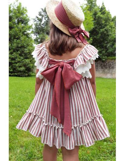 Vestido Lusia Boetie Burdeos Rayas Volante Lazada en