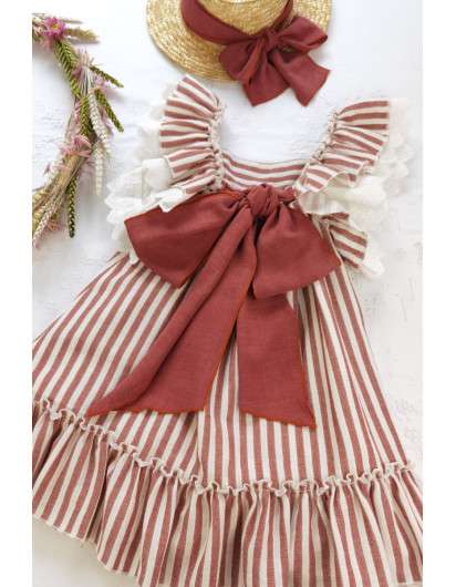 Vestido Lusia Boetie Burdeos Rayas Volante Lazada en