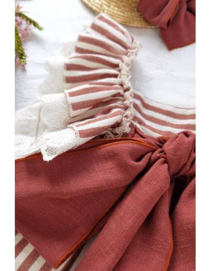 Vestido Lusia Boetie Burdeos Rayas Volante Lazada en