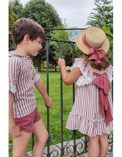 Vestido Lusia Boetie Burdeos Rayas Volante Lazada en