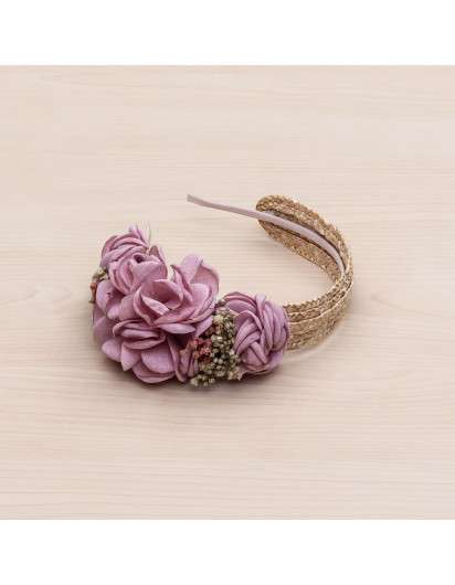 Diadema Tocado Fibra Natural con Flores Lino para el pelo Siena