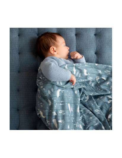Muselina Little Dutch Ballenas Azul en Maunaloakids