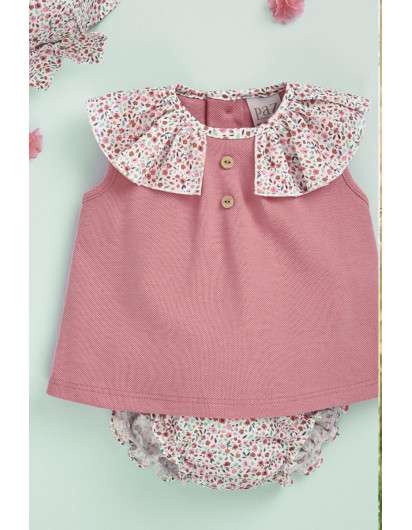 Conjunto Bebe Prado Paz Rodriguez Camiseta Pique y Braga Flores