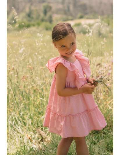 Vestido Rosa Plumeti Paz Rodriguez Volante Niña Bolboreta en