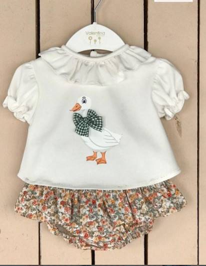 Conjunto Valentina Bebes Pato Camiseta y Bragafalda Flores en