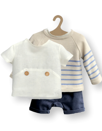 Conjunto Valentina Bebes Niño Jersey Rayas Azul Pizarra en
