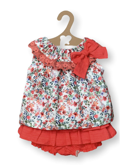 Conjunto Valentina Bebes Blusa flores y Bragafalda Coral Bonsai