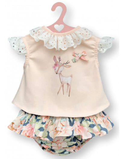 Conjunto Valentina Bebes Bambi Camiseta y Bragafalda Flores