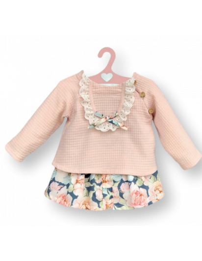 Conjunto Valentina Bebe Sudadera Rosa y Falda Flores en
