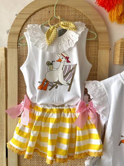 Conjunto Ocas Niña Mon Petit Bonbon Camiseta y Braga Rayas