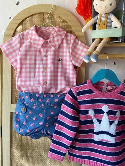 Conjunto Eva Castro ASTRID Niño Bombacho Camisa Denim Rosa en