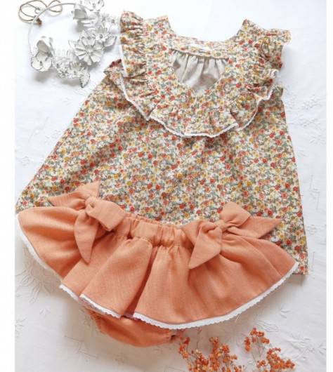 Conjunto Emilie Boetie Braga melocoton y Camisa liberty en
