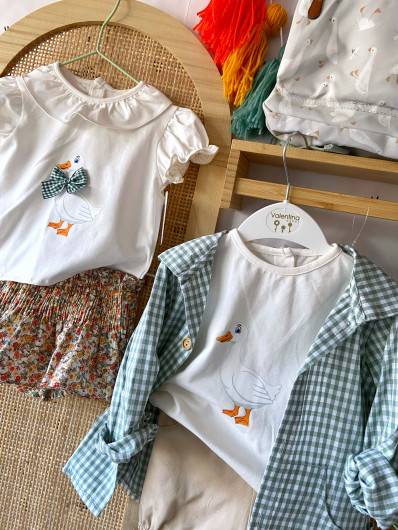 Conjunto Valentina Bebes Niño Pato Cuadros 3 piezas en