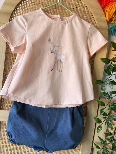 Conjunto Valentina Bebes Niño Bambi Camiseta Short Azul en