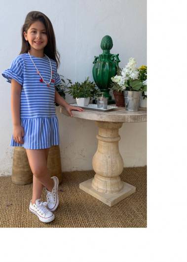 Vestido Rayas Azul Pilar Batanero Niña en Maunaloakids