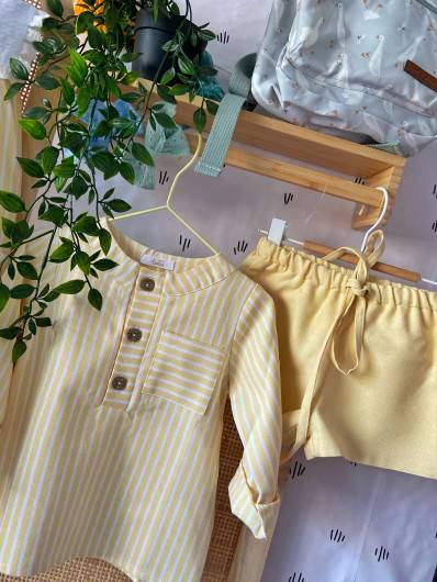 Conjunto Boetie Rayas Amarillo Camisa y Short Niño en