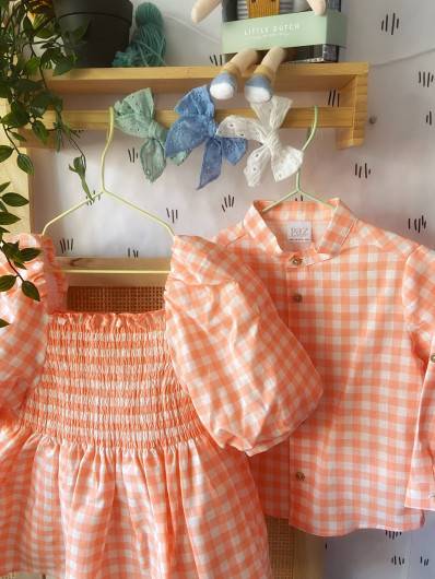 Camisa Mandarina Cuadros Paz Rodriguez Niño en Maunaloakids