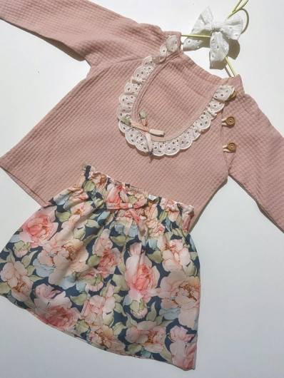 Conjunto Valentina Bebes Sudadera y Falda Flores Pizarra en