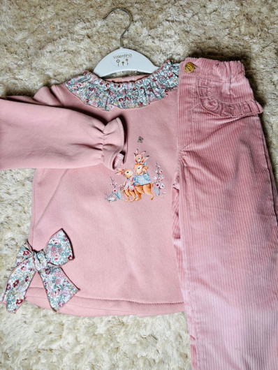Conjunto Valentina Bebes sudadera y pantalon largo FLORECITAS rosas Niña