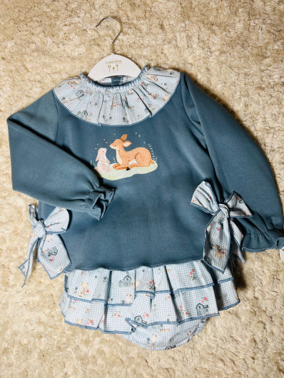 Conjunto Sudadera Ciervo-Conejo Valentina Bebes niña