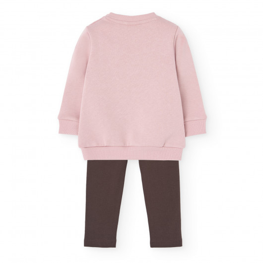 Conjunto BOBOLI sudadera y pantalon largo niña ROSA