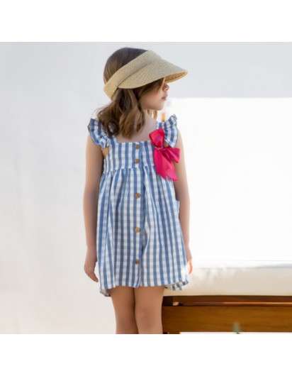 VESTIDO KIDS CHOCOLATE CUADROS AZUL ABOTONADO NINA
